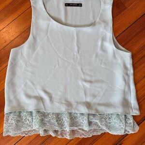 Zara Cream Ruffled Crop Tank Top